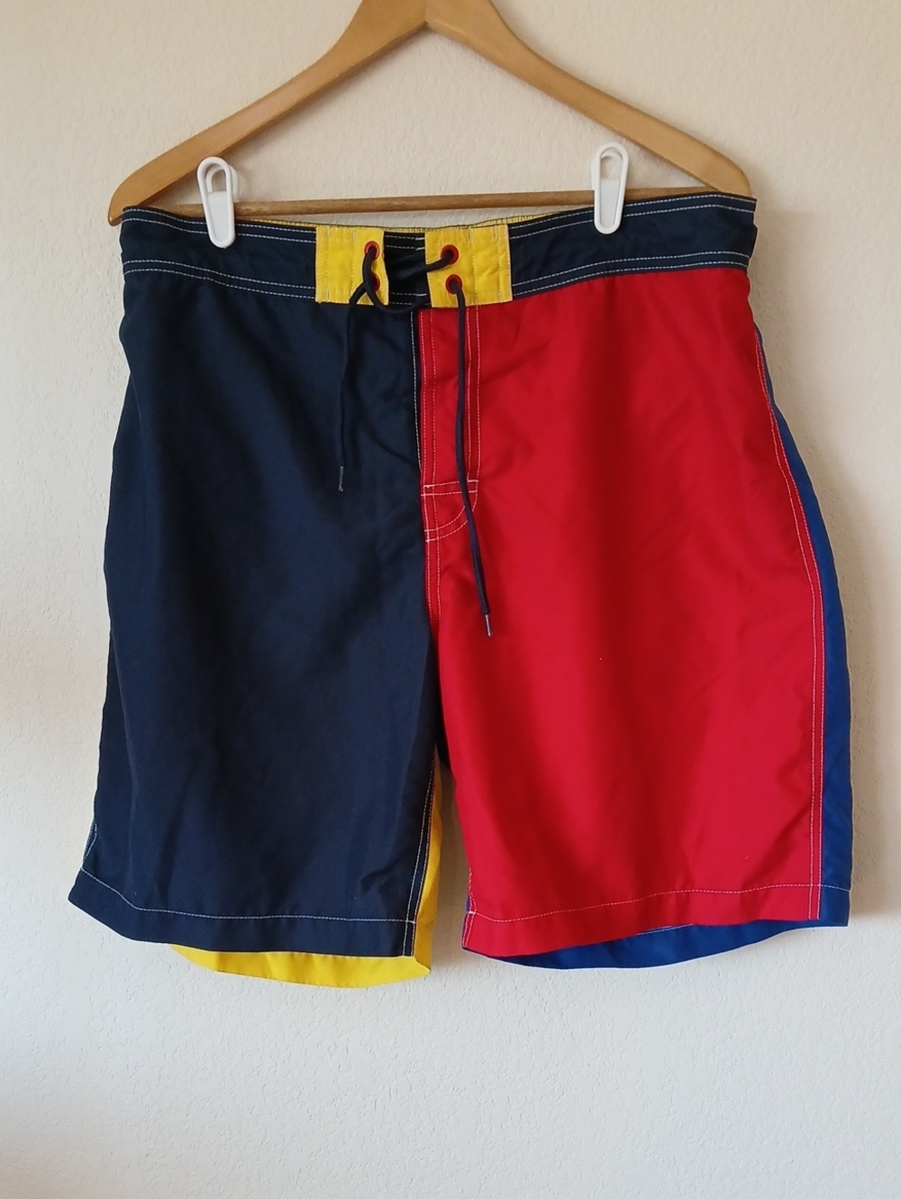 Izod Blue Red Yellow Color Block Boardshorts Swim Trunks For Men
